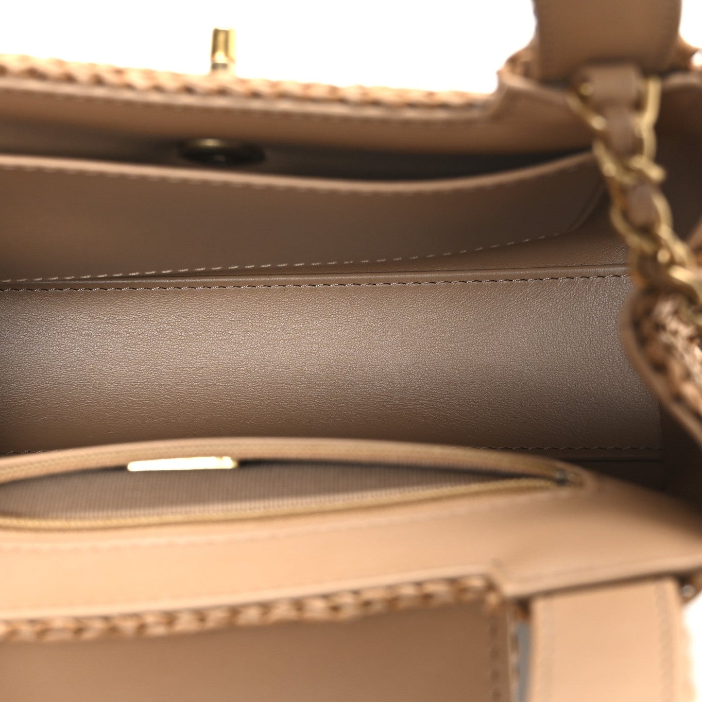 Braided Raffia Nano Kelly Flap Bag Dark Beige