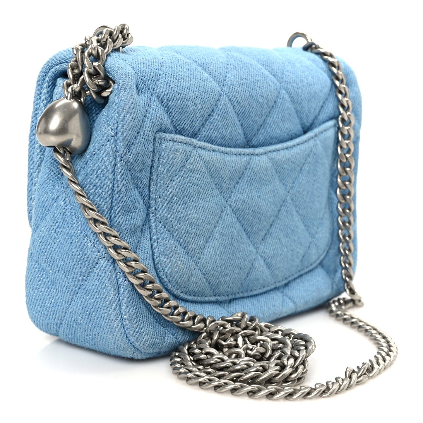 Denim Quilted Sweetheart Mini Flap Blue