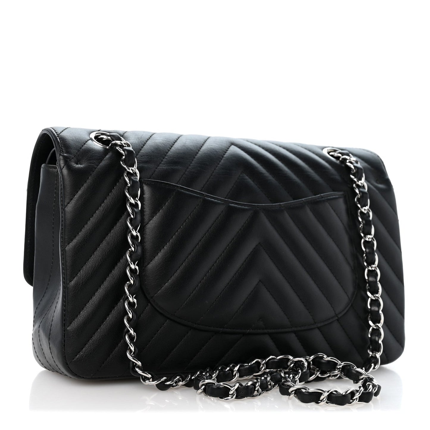 Lambskin Chevron Quilted Medium Double Flap Black