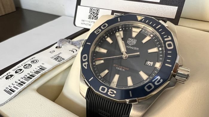 Tag Heuer Aquaracer Blue Dial Blue Rubber Strap Watch for Men - WAY111C.FT6155