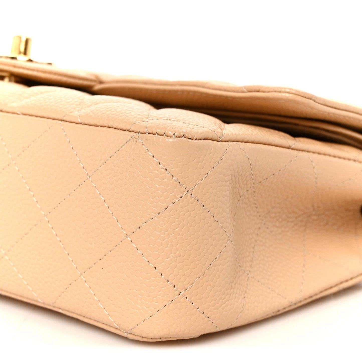 Caviar Quilted Medium Double Flap Beige