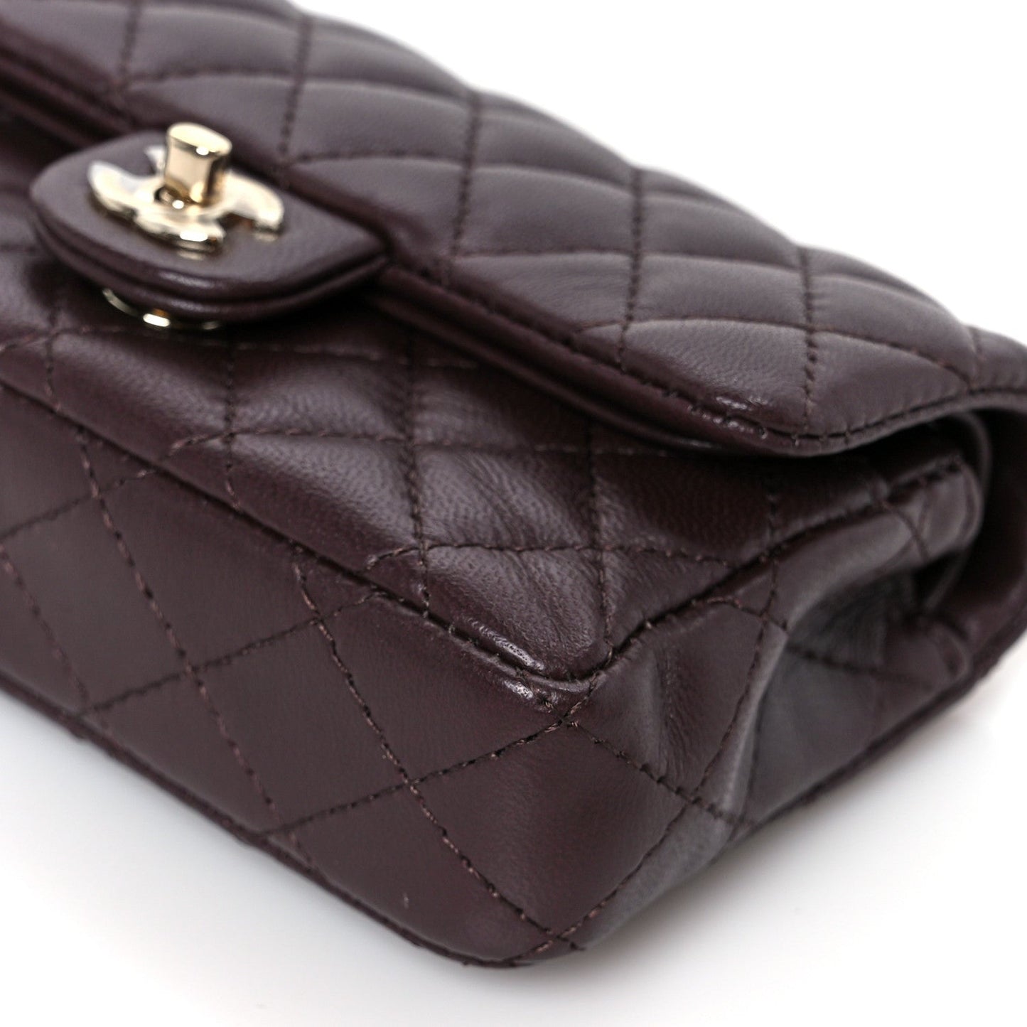 Lambskin Quilted Mini Flap Bag Charm With Hook Dark Brown
