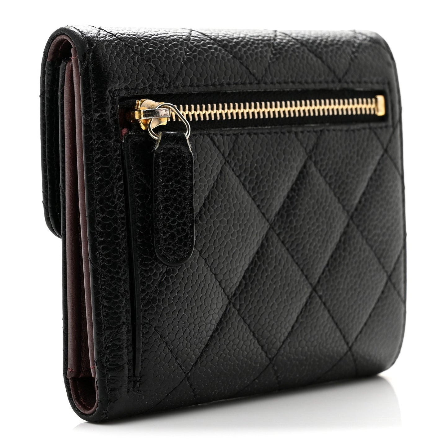 Caviar Quilted Compact Flap Wallet  Black
