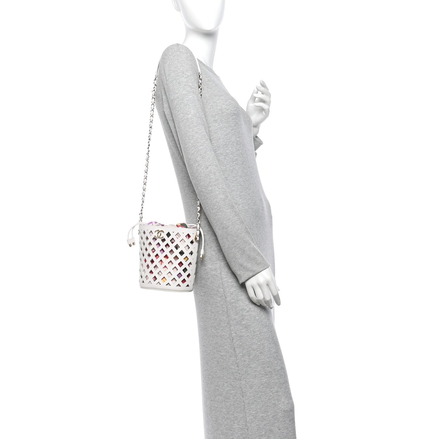 Lambskin Sea Through Bucket Drawstring Bag White Multicolor