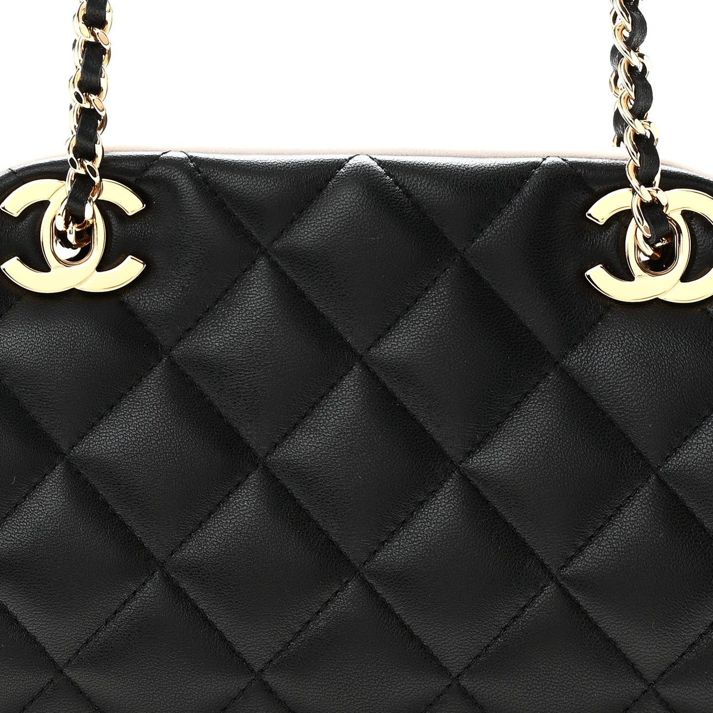 Lambskin Quilted Clutch With Chain Black White