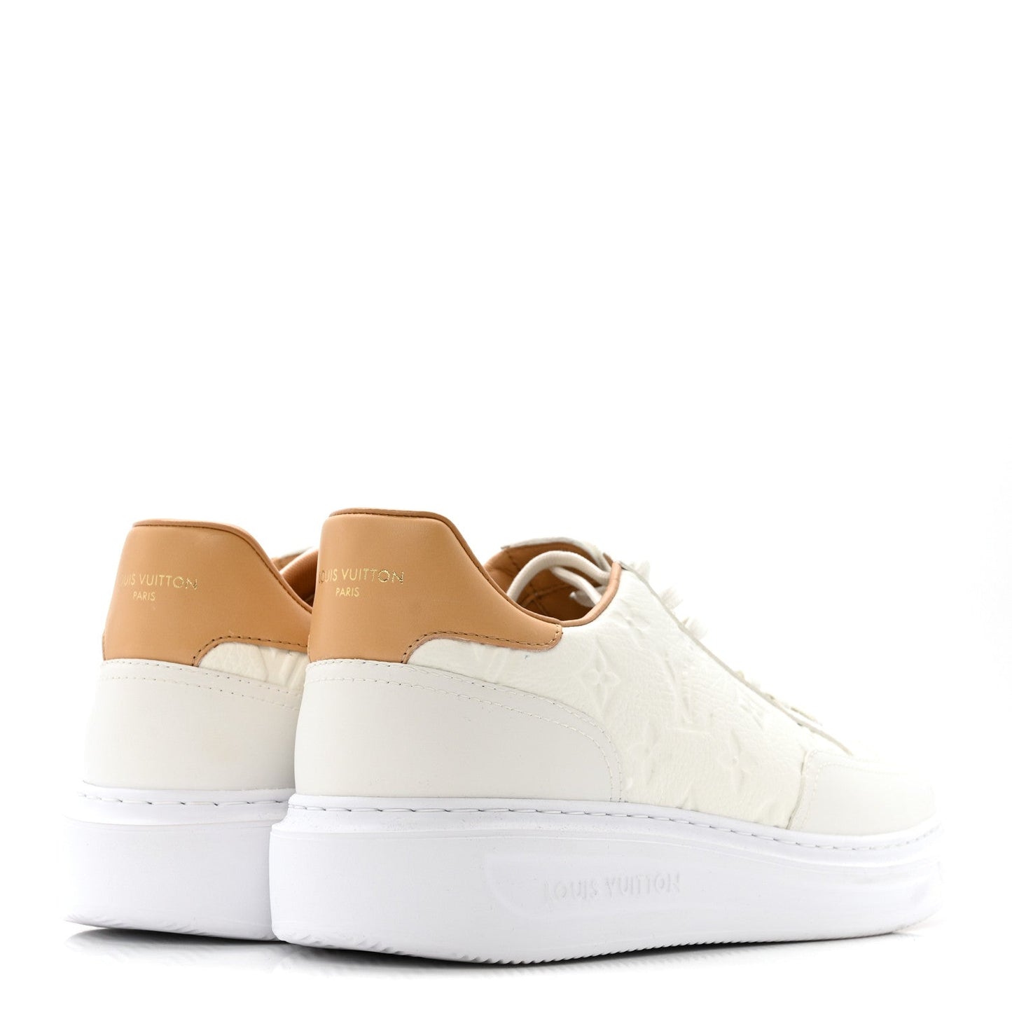 Grained Calfskin Embossed Monogram Mens Beverly Hills Sneakers 8.5 White