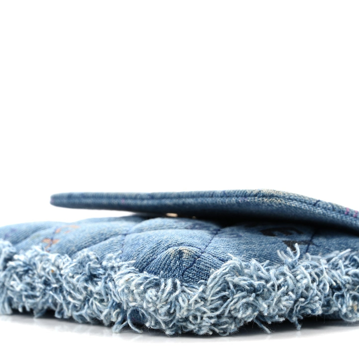 Denim Quilted Denim Mood Clutch With Chain Blue Multicolor