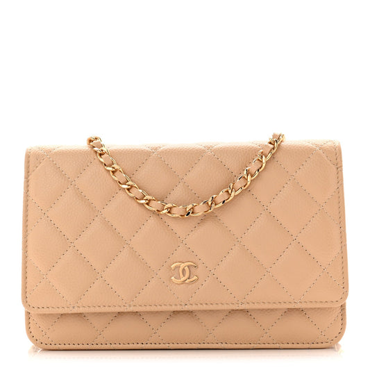 Caviar Quilted Wallet on Chain WOC Beige