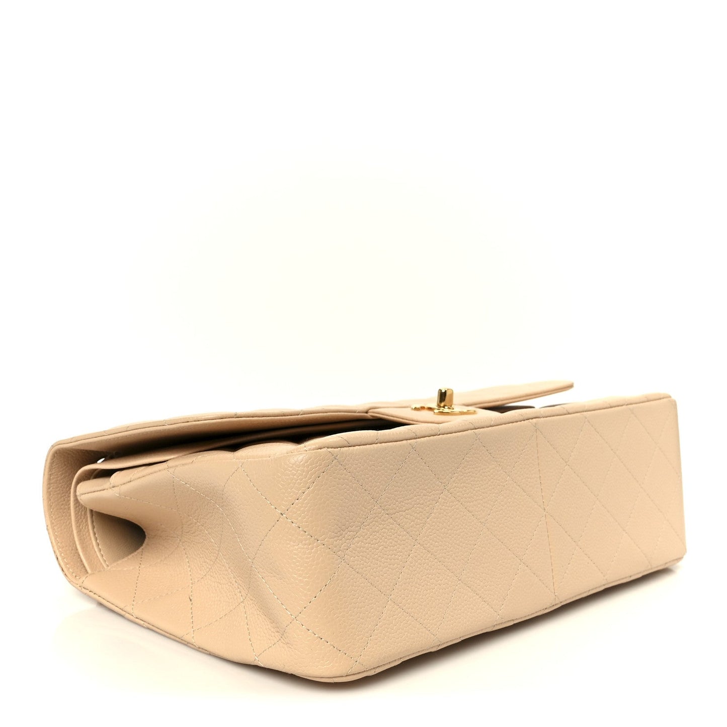 Caviar Quilted Jumbo Double Flap Beige