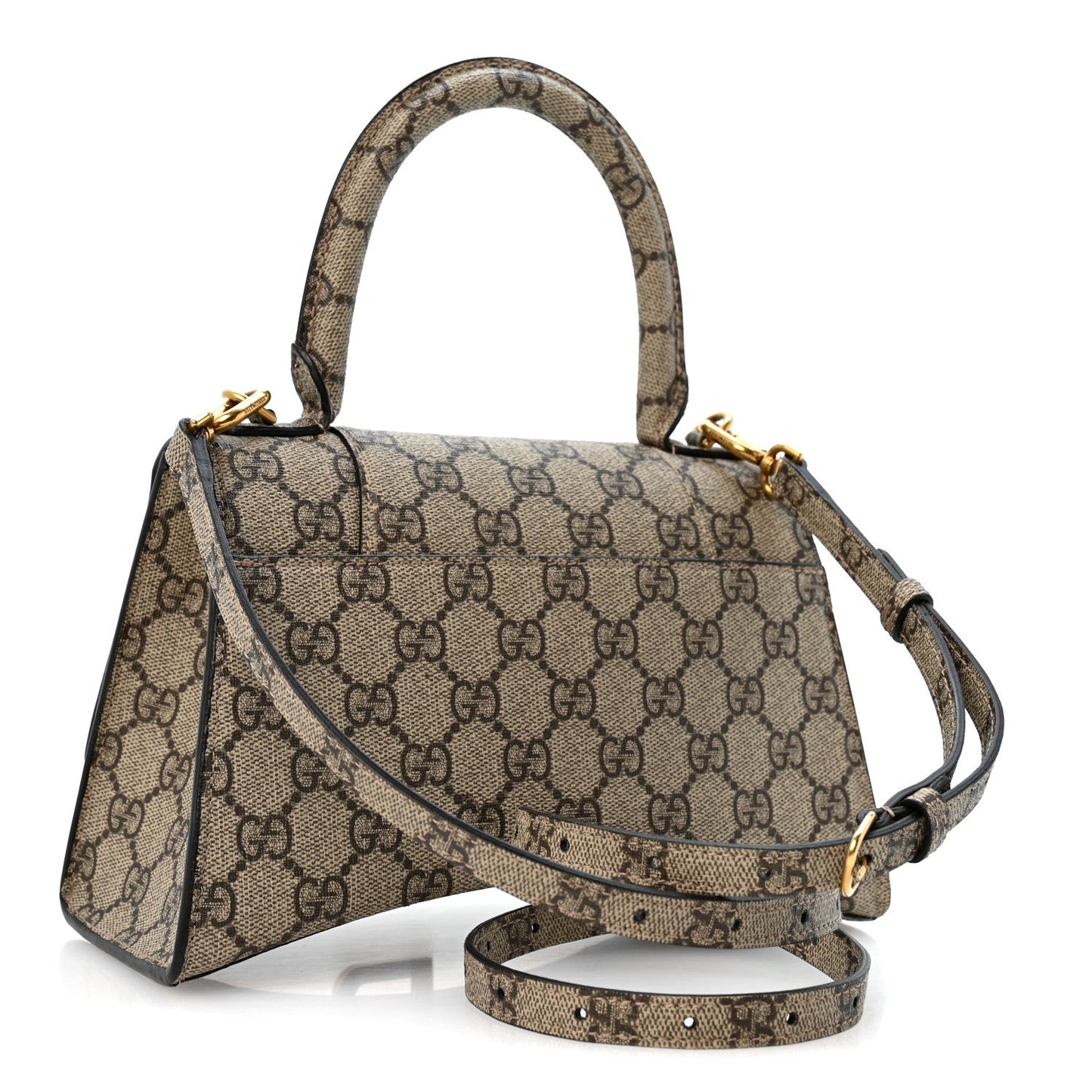 X GUCCI GG Supreme Monogram Small Hourglass Top Handle Bag Beige Ebony