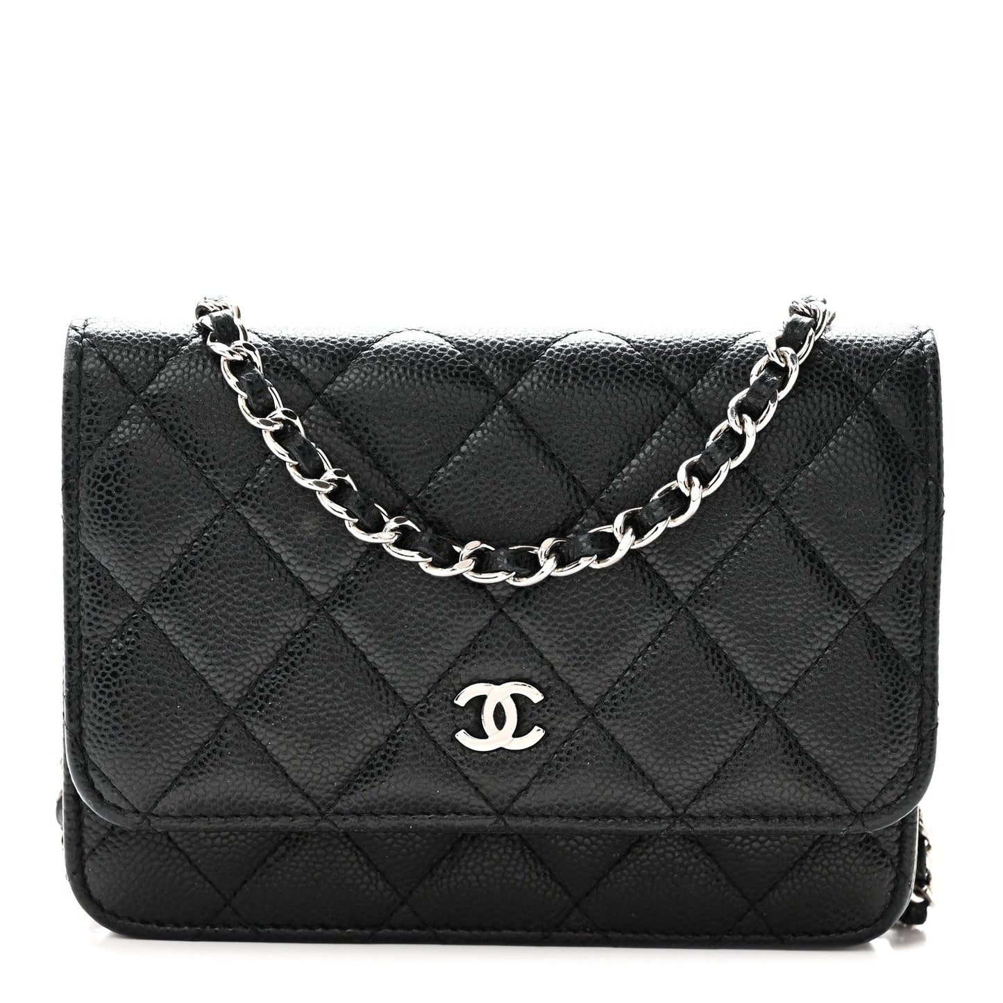 Caviar Quilted Mini Wallet On Chain WOC Black