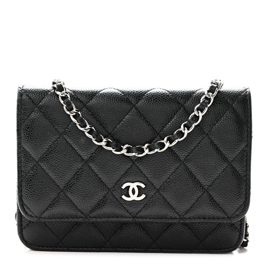 Caviar Quilted Mini Wallet On Chain WOC Black