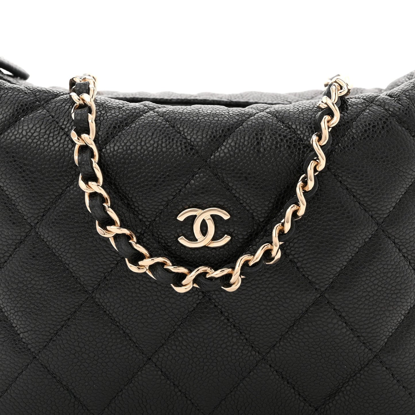 Caviar Quilted Hobo Clutch With Chain  Black