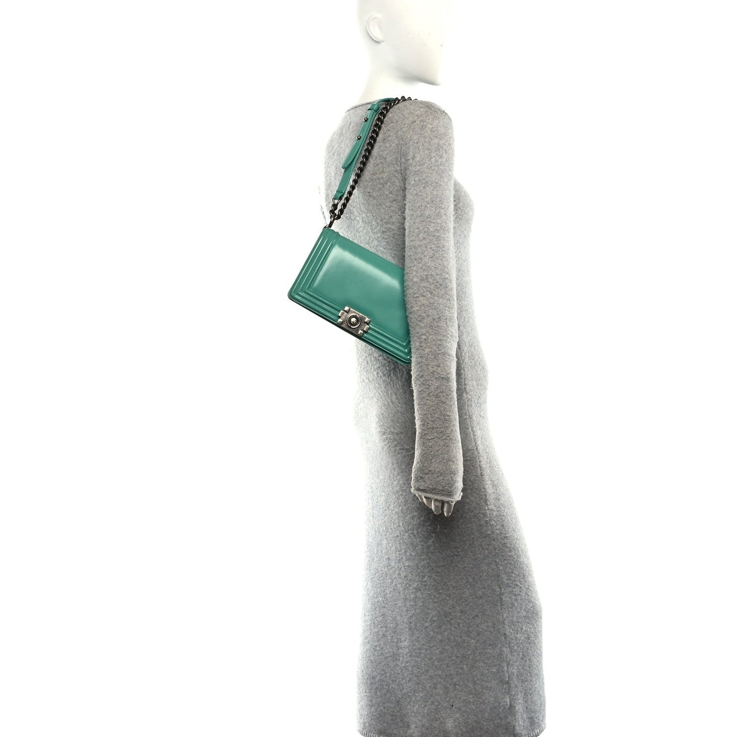 Glazed Calfskin Medium Boy Flap Green