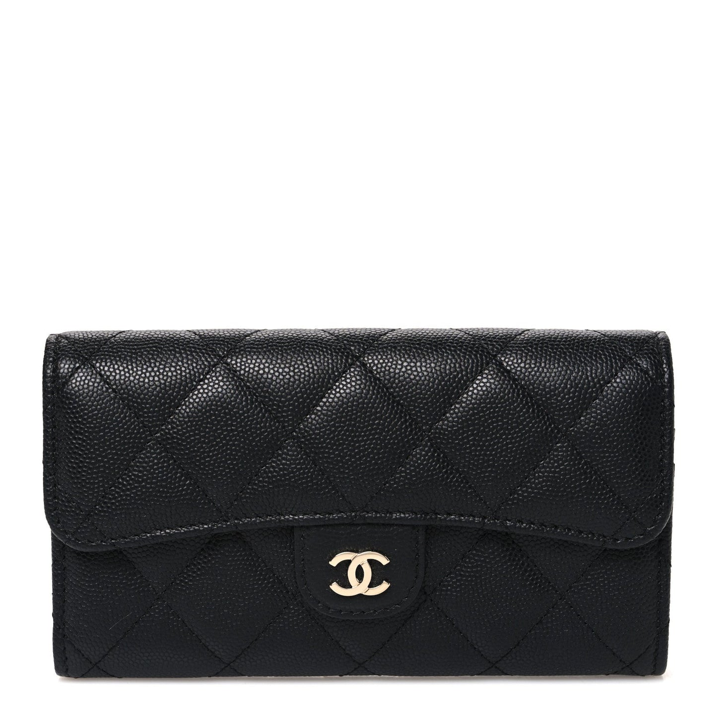 Caviar Quilted Medium Gusset Flap Wallet Black
