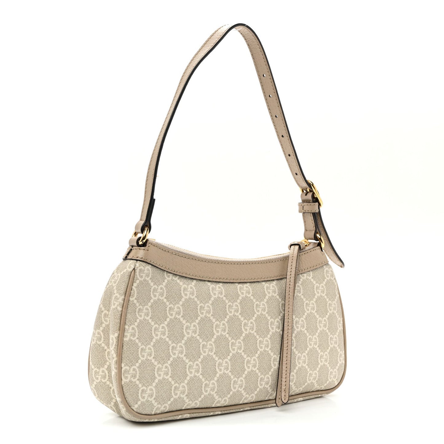 GG Supreme Monogram Textured Dollar Calfskin Small Ophidia Hobo Beige Mystic White Oatmeal