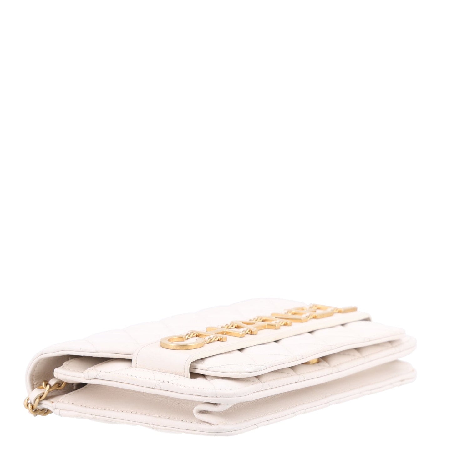 Calfskin Quilted Enchained Wallet On Chain WOC White