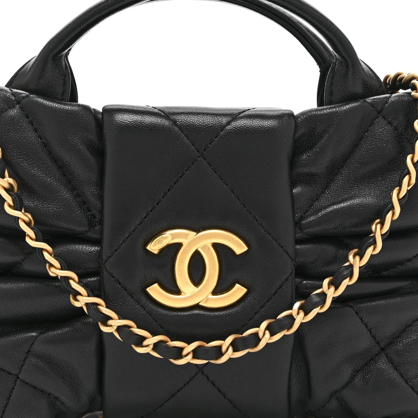 Lambskin Quilted Mini Bow Bag Black