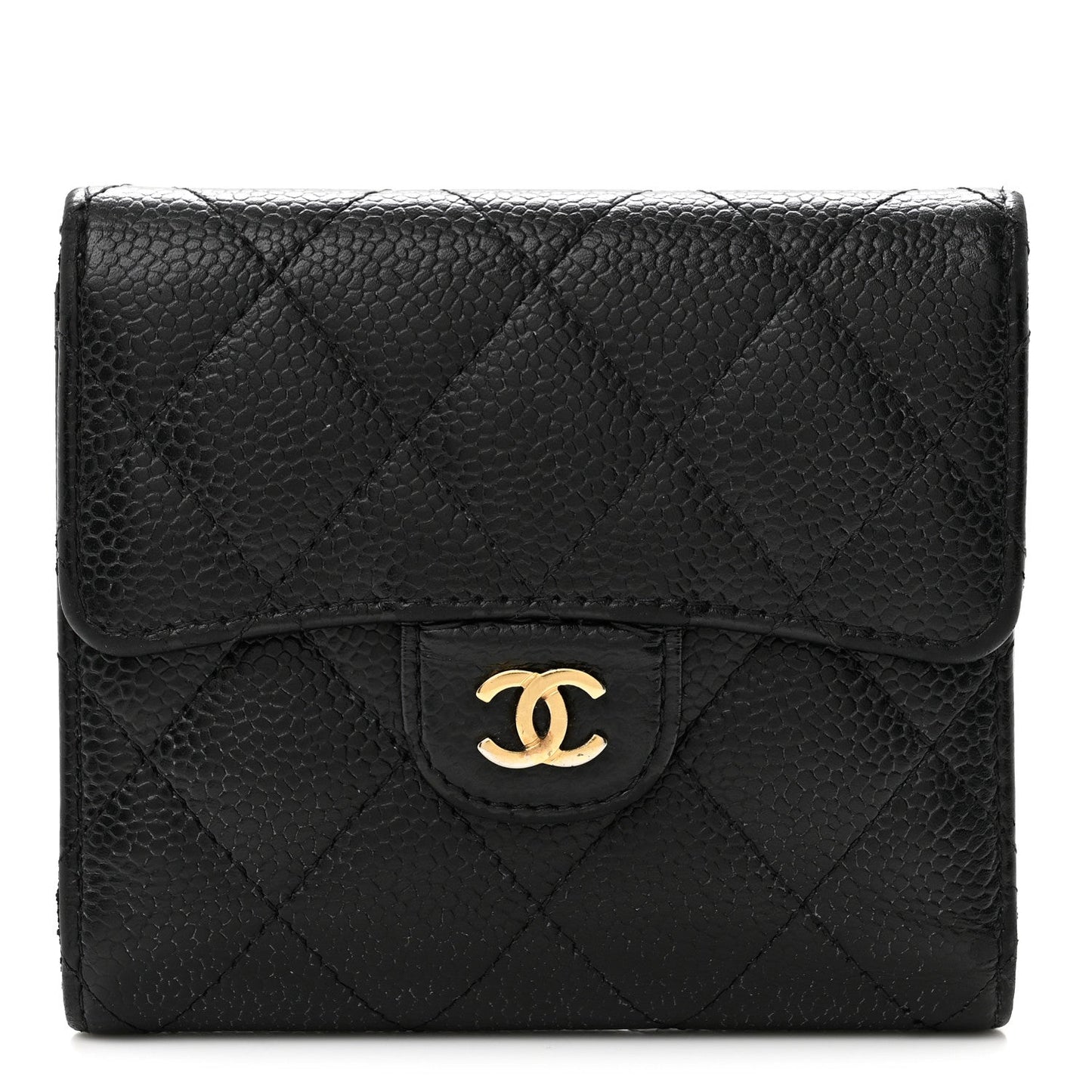 Caviar Quilted Compact Flap Wallet  Black