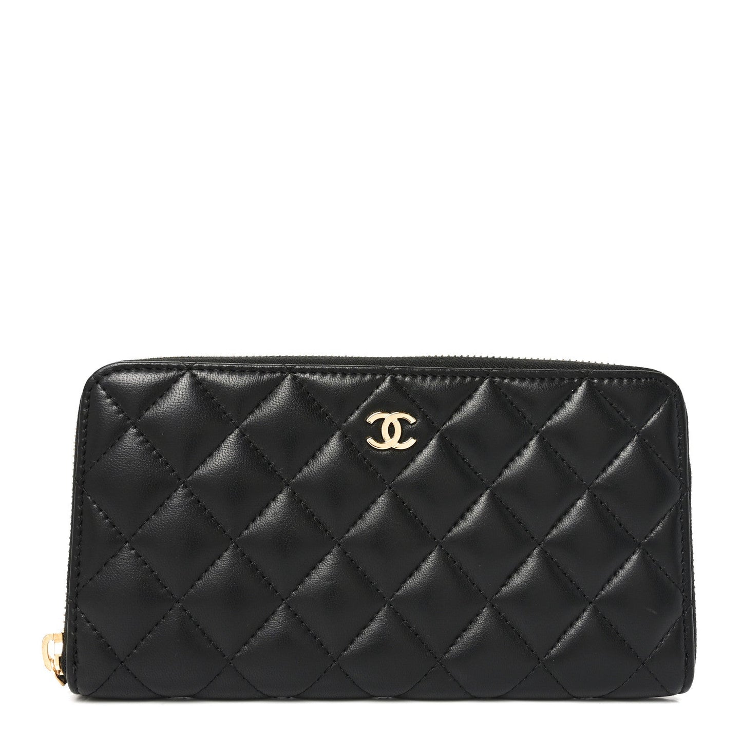 Lambskin Quilted Large Gusset Zip Around Wallet Black