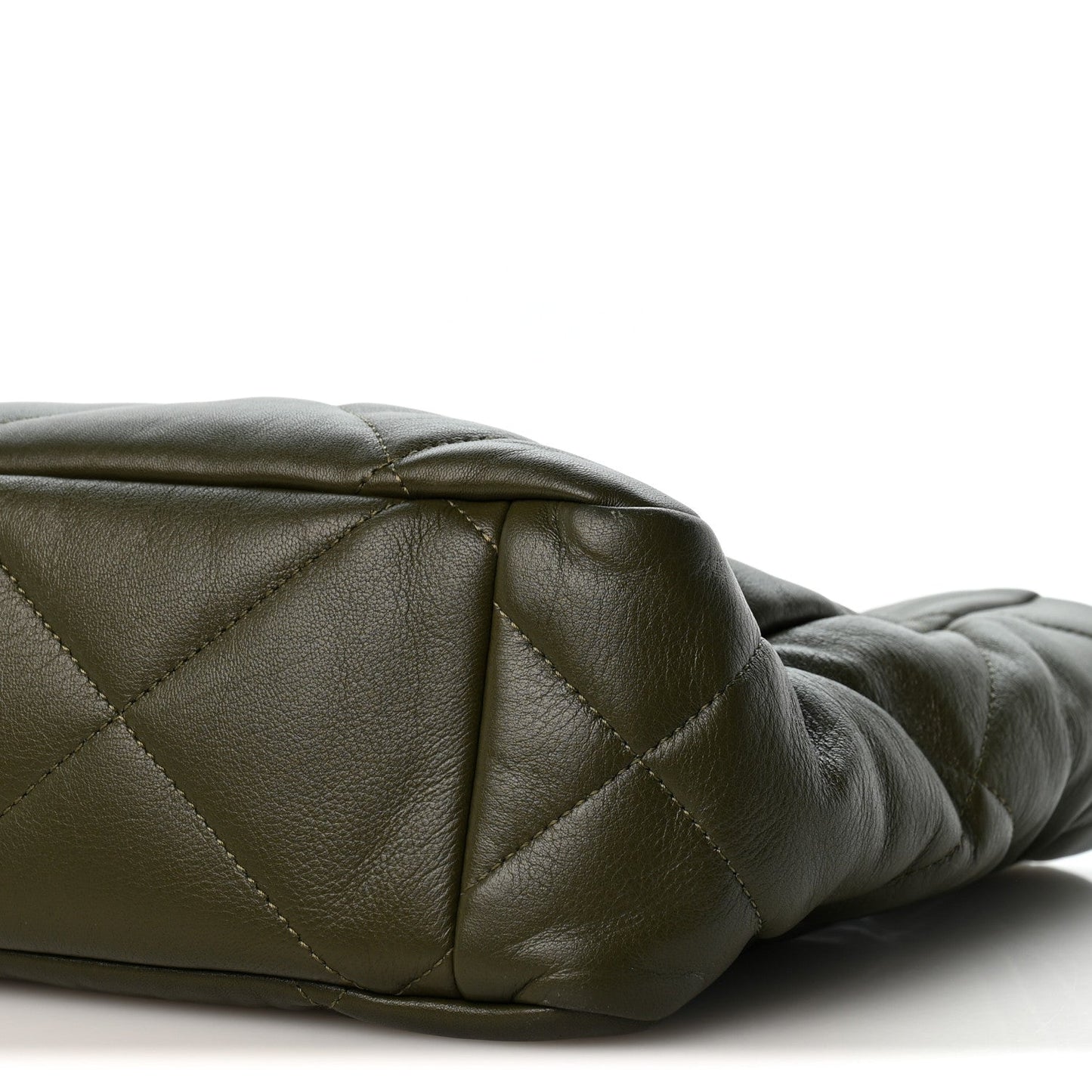Lambskin Quilted Chanel 19 East West Shopping Bag Dark Green