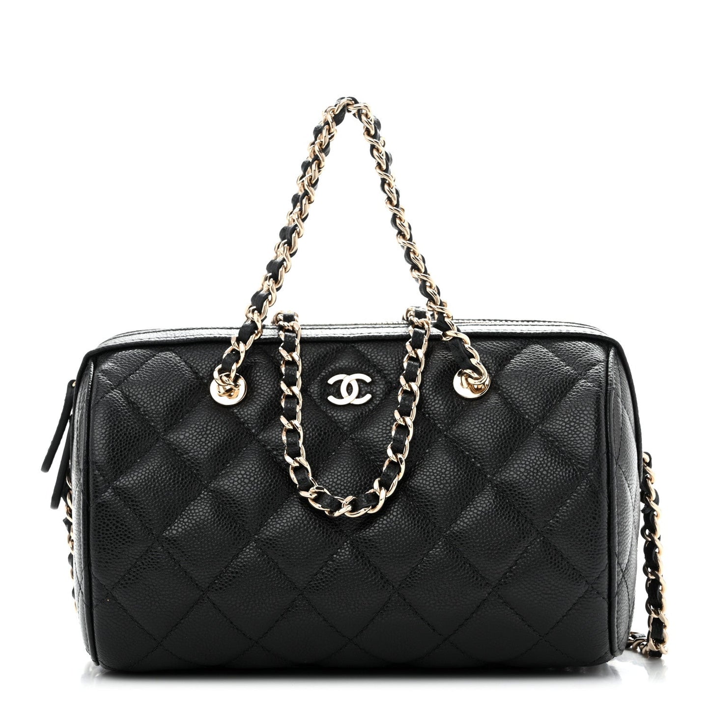 Caviar Quilted Barrel Clutch With Chain  Black