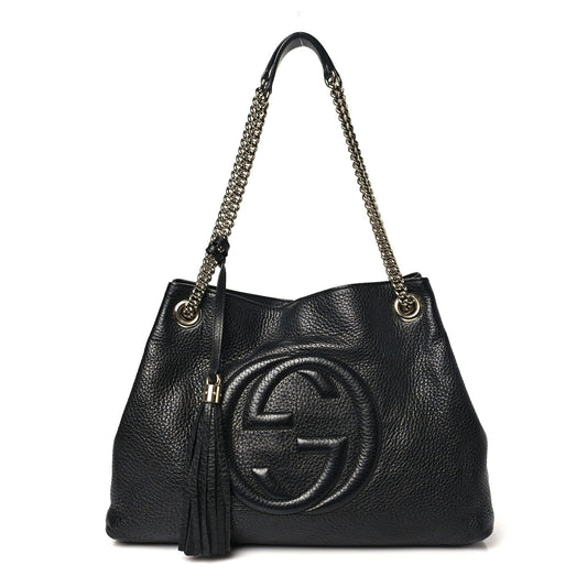 Pebbled Calfskin Medium Soho Chain Shoulder Bag Black