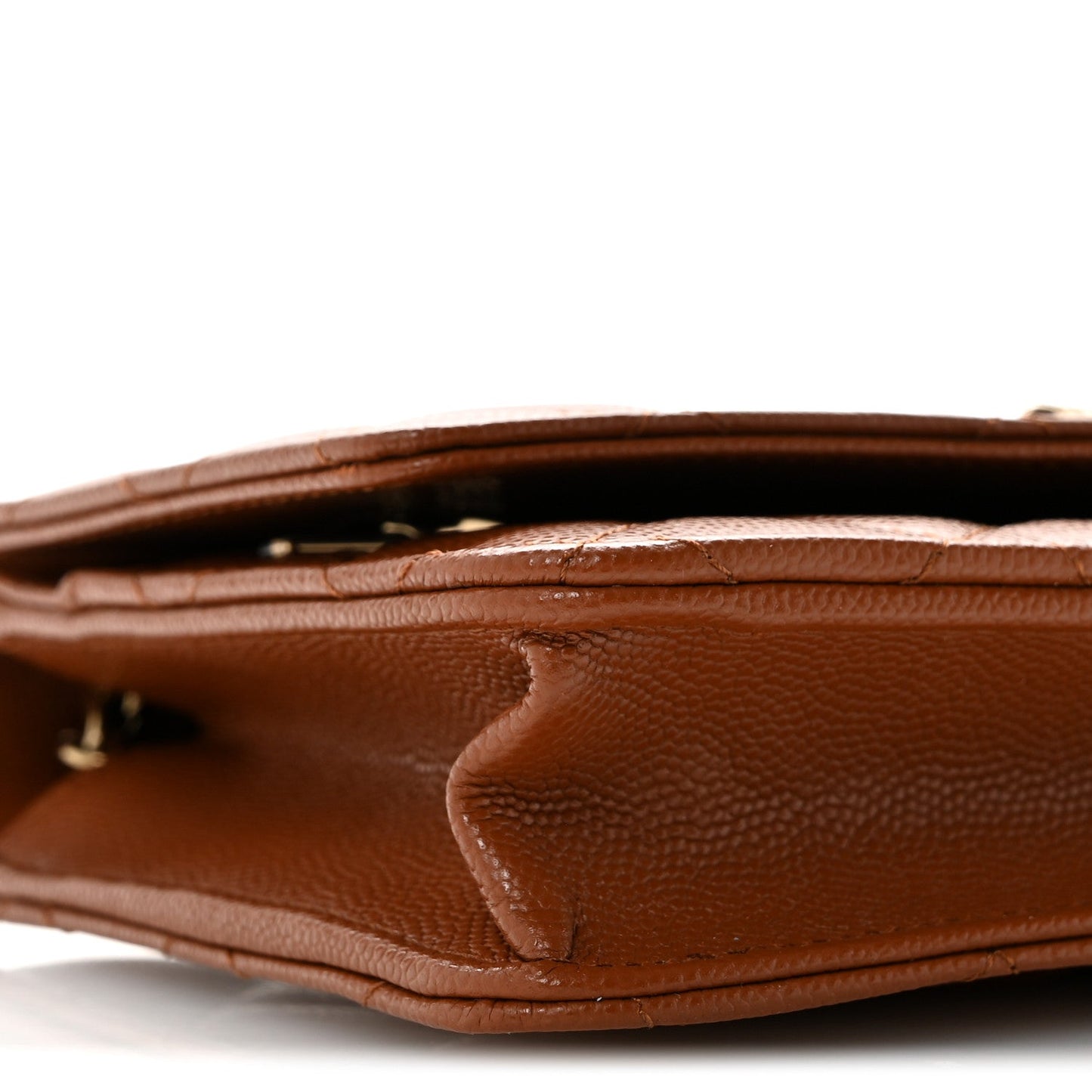Shiny Caviar Quilted Strass Wallet On Chain WOC Light Brown
