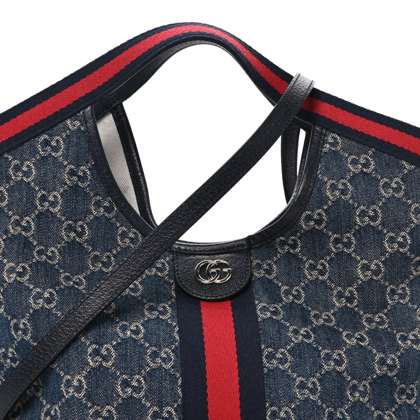 Denim GG Monogram Web Small Giglio Tote Blue White