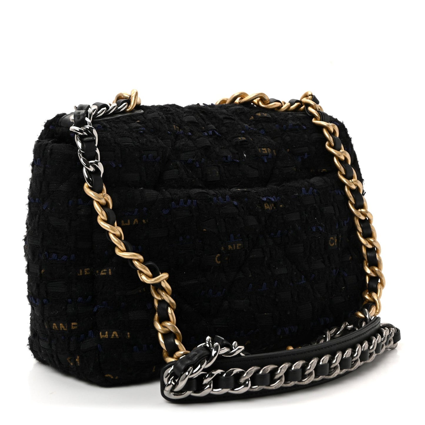 Tweed Quilted Medium Chanel 19 Flap Navy Blue Black