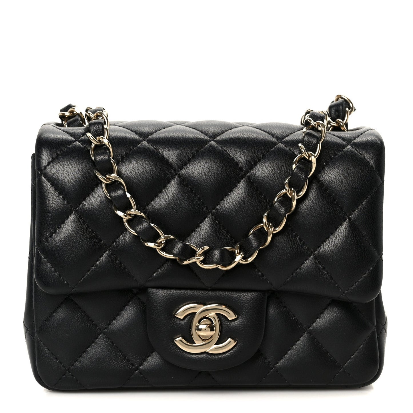 Lambskin Quilted Mini Square Flap Black