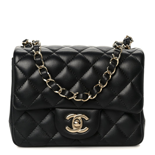 Lambskin Quilted Mini Square Flap Black
