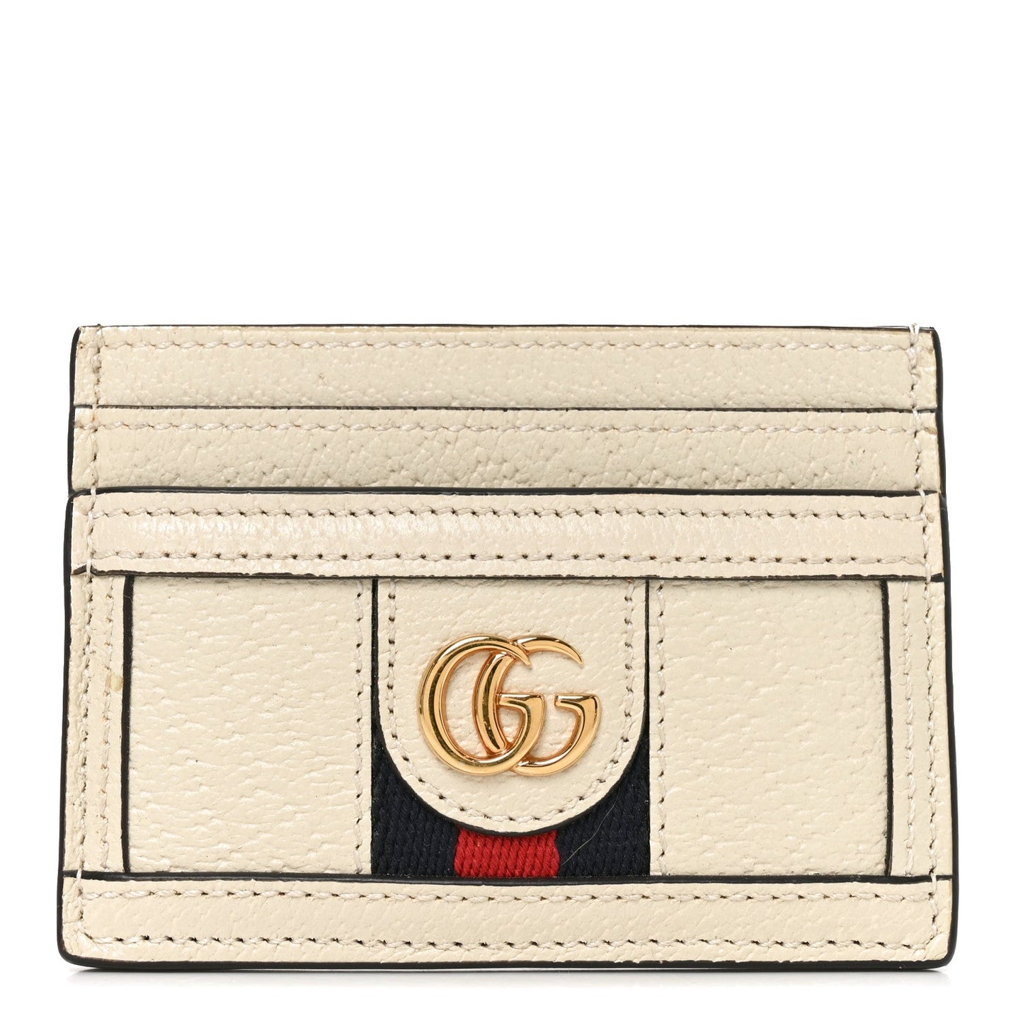 Textured Calfskin Web Ophidia Card Holder Mystic White