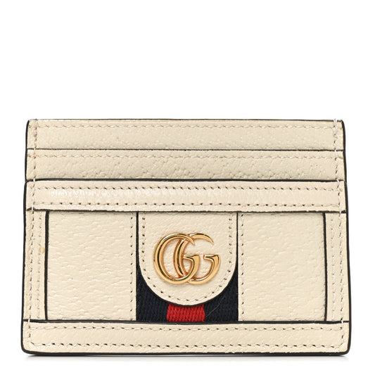 Textured Calfskin Web Ophidia Card Holder Mystic White
