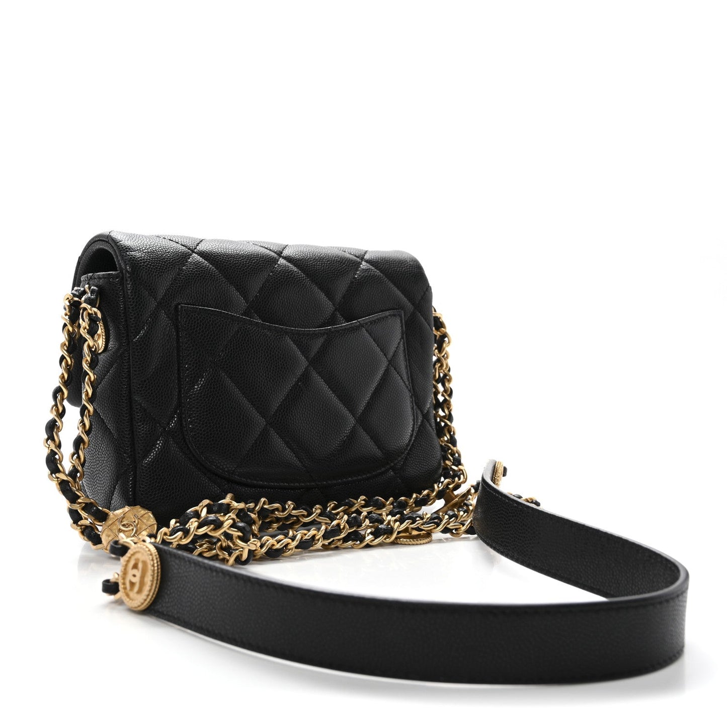 Caviar Quilted Mini Twist Your Buttons Flap Black