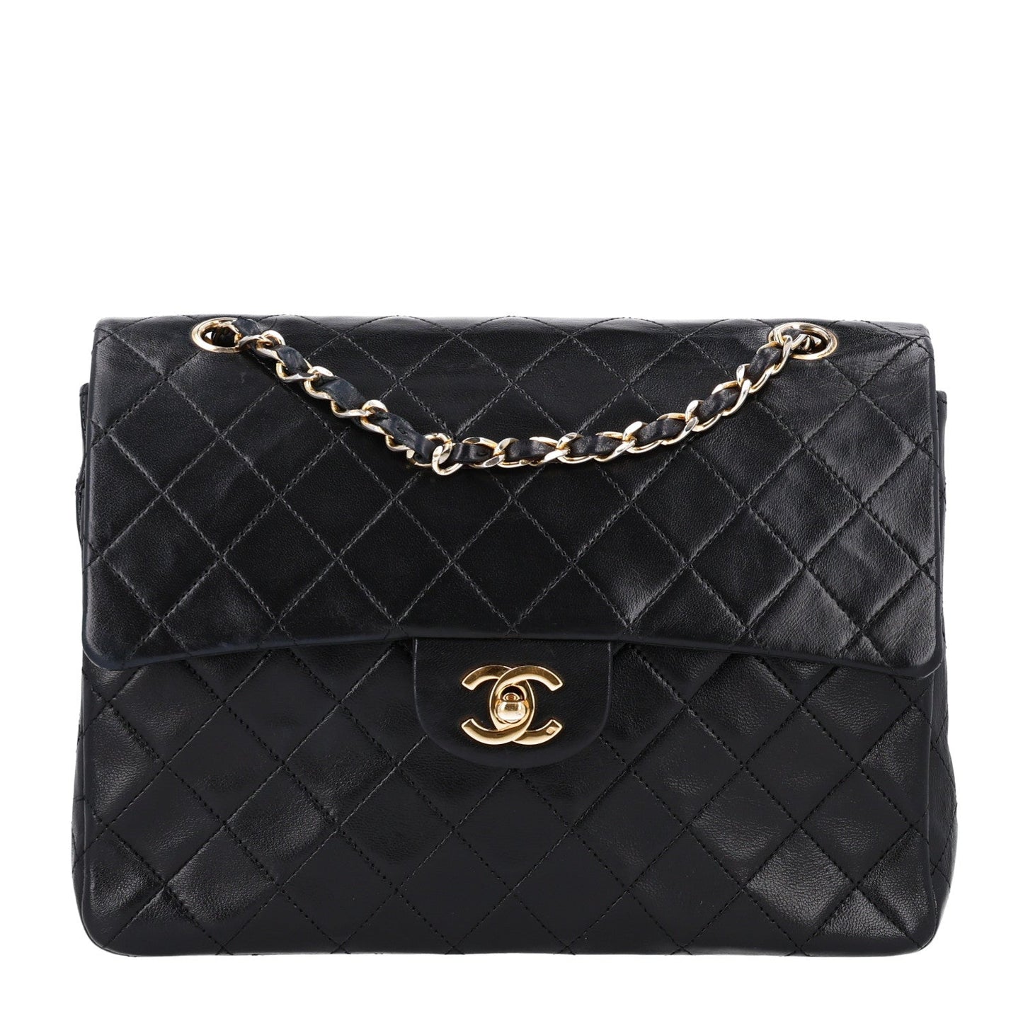 Lambskin Quilted Medium Double Flap Black