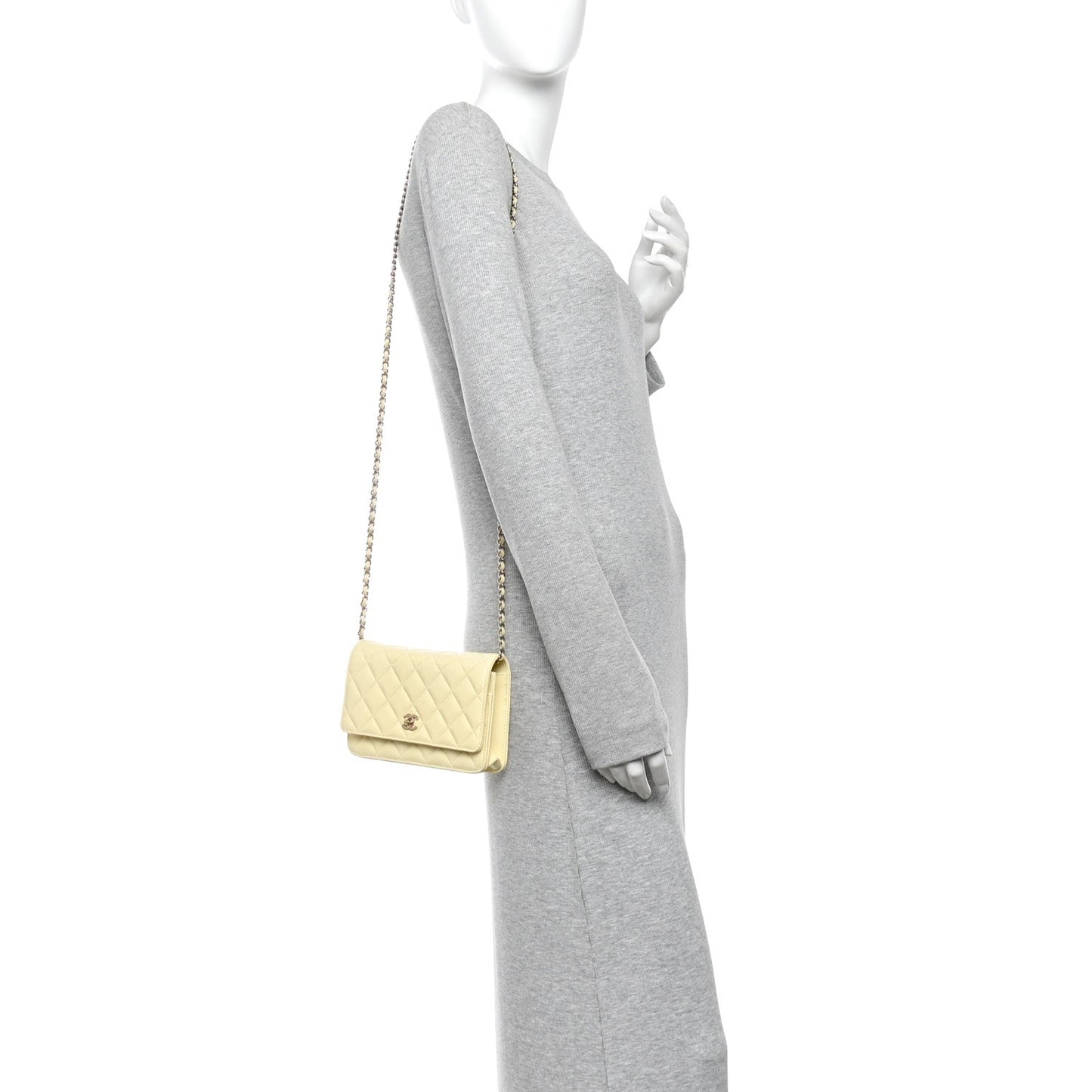 Caviar Quilted CC Turn Lock Wallet On Chain WOC Light Yellow