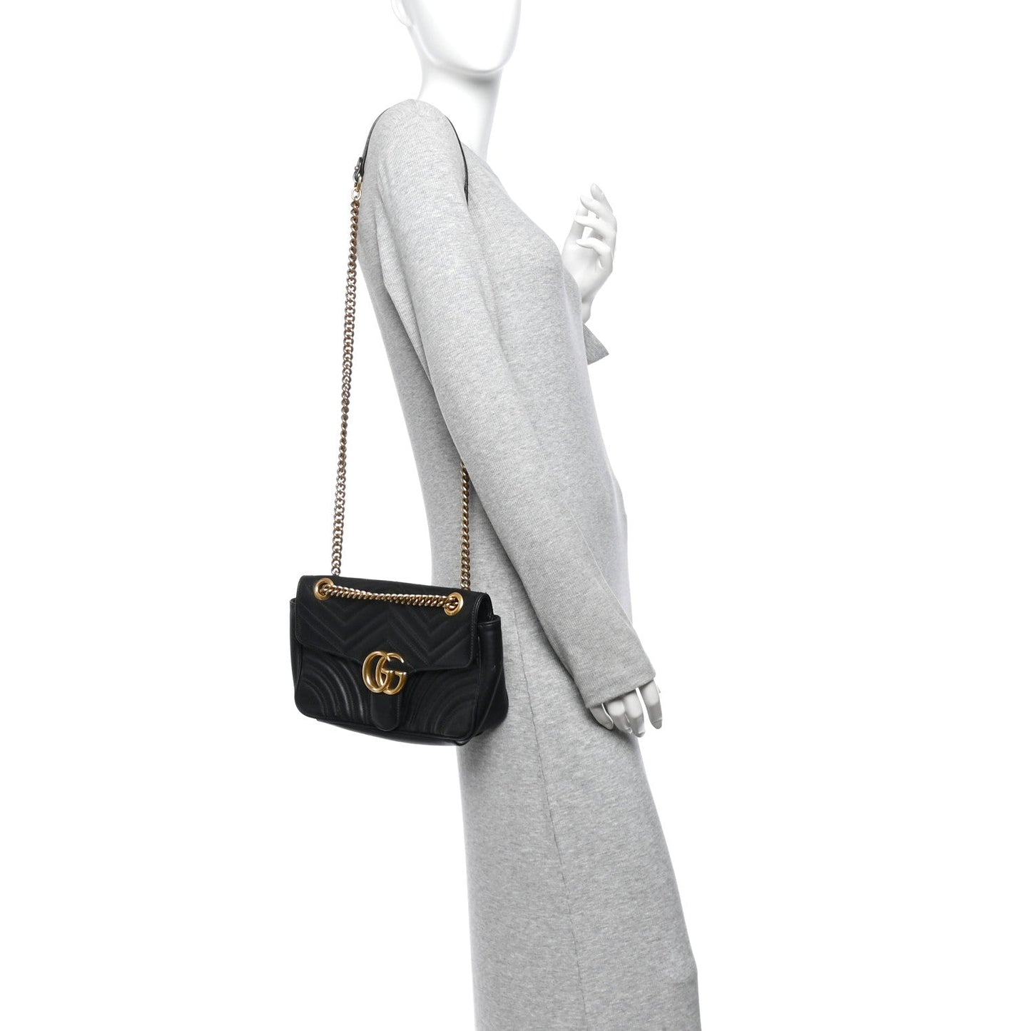 Calfskin Matelasse Small GG Marmont Shoulder Bag Black