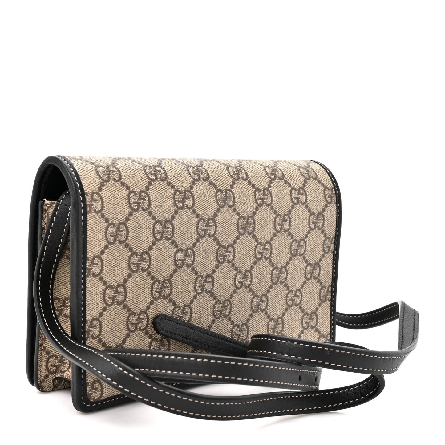 GG Emblem Monogram Wallet With Strap Beige Ebony Black