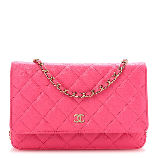 Caviar Quilted Wallet on Chain WOC Fuchsia
