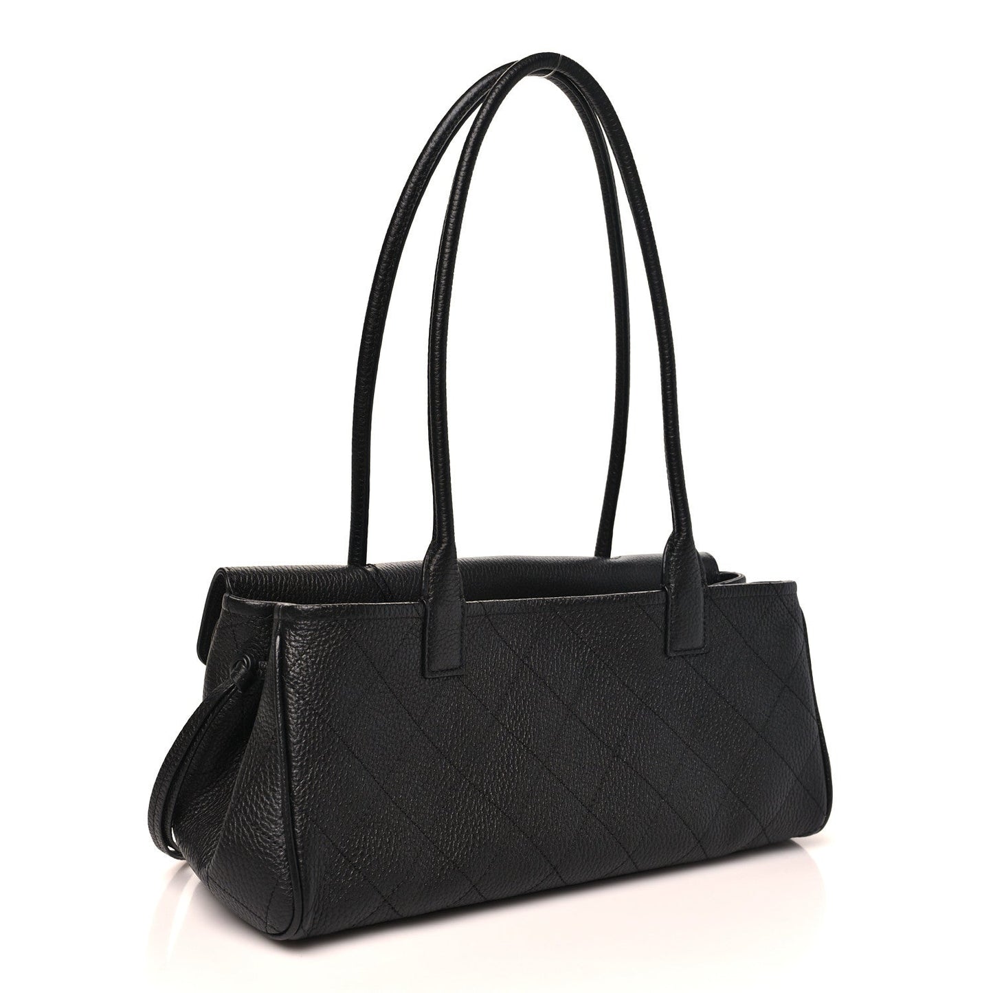 Grained Calfskin Stitched Urban Essentials Small Shopping Bag Black