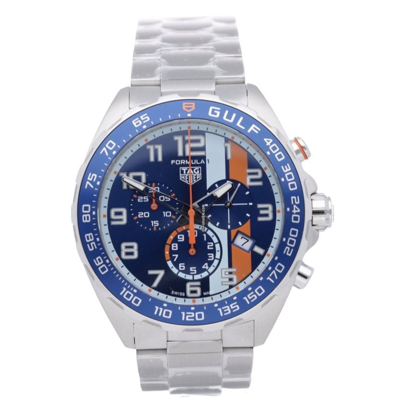 Tag Heuer Formula 1 Gulf Edition Chronograph Blue Dial Silver Steel Strap Watch for Men - CAZ101AT.BA0842