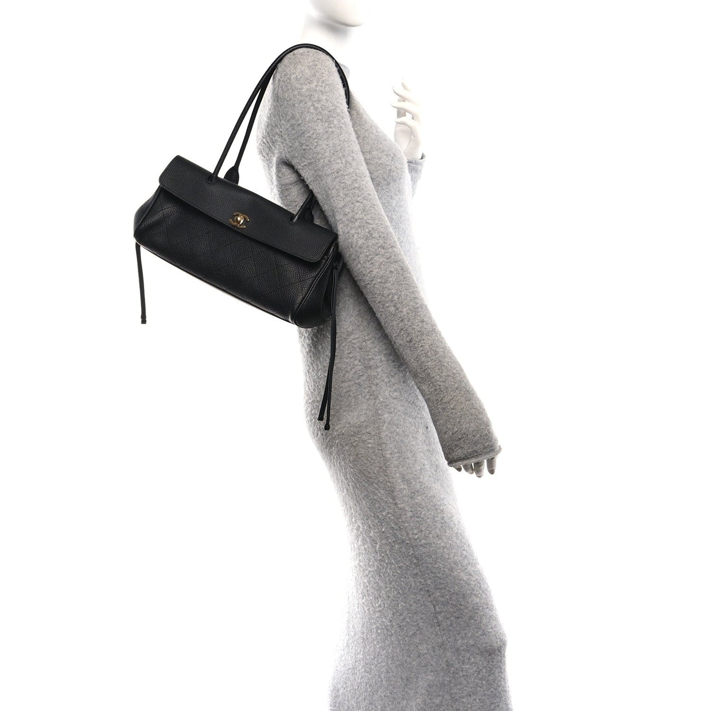 Grained Calfskin Stitched Urban Essentials Small Shopping Bag Black
