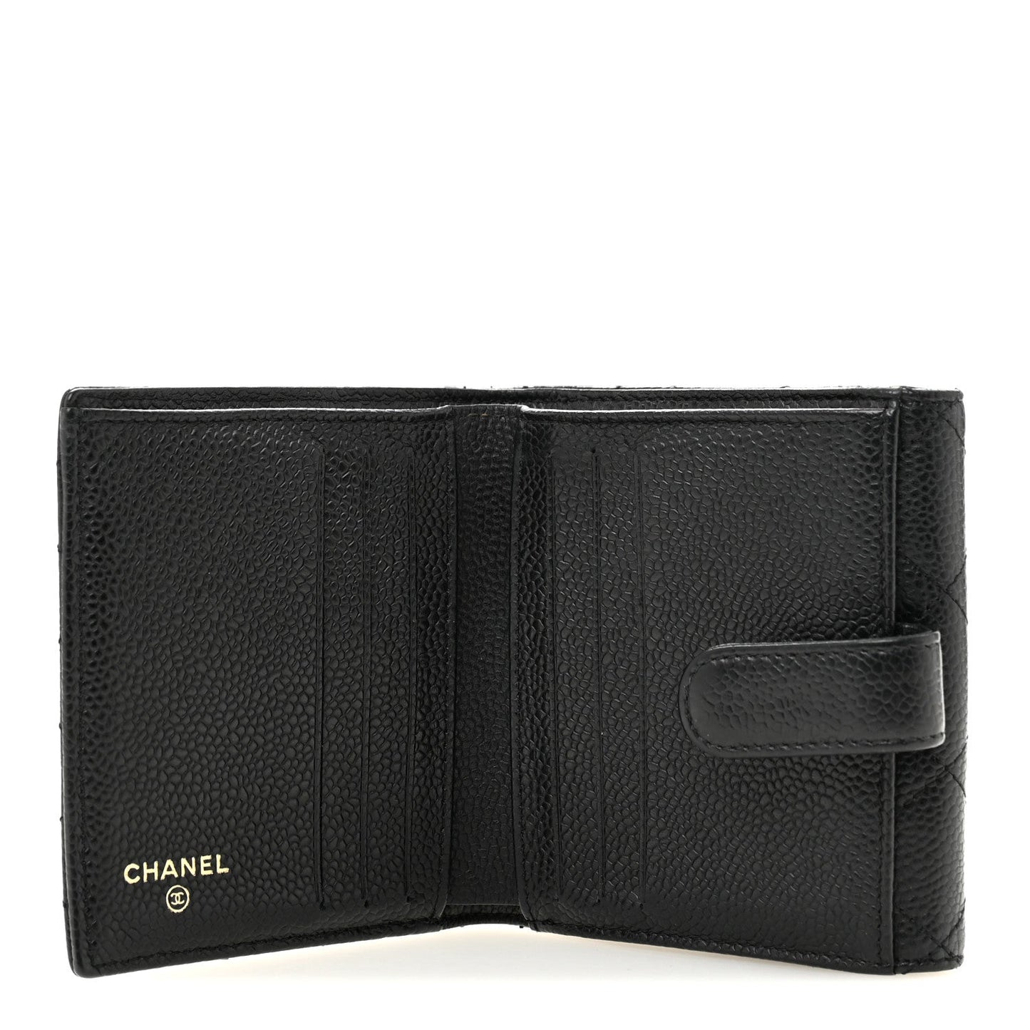 Caviar Quilted Compact French Flap Wallet Black