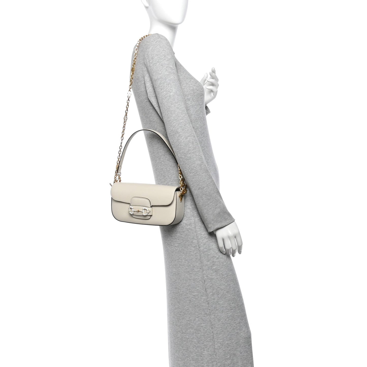 Azalea Calfskin Crystal Small Horsebit 1955 Chain Shoulder Bag White