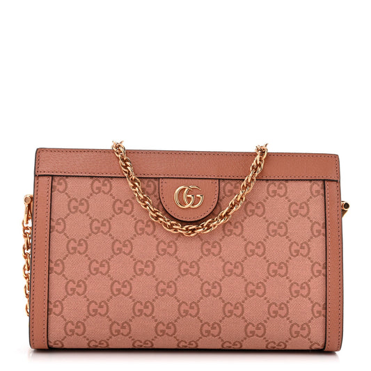 Monogram Textured Dollar Calfskin Small Ophidia Chain Shoulder Bag Cloche Rose Pink