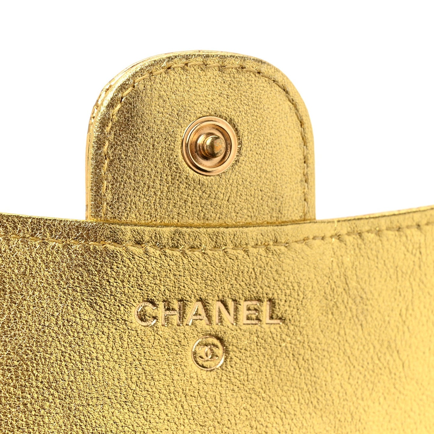 Metallic Calfskin Crocodile Embossed Cocodile Compact Flap Wallet  Gold