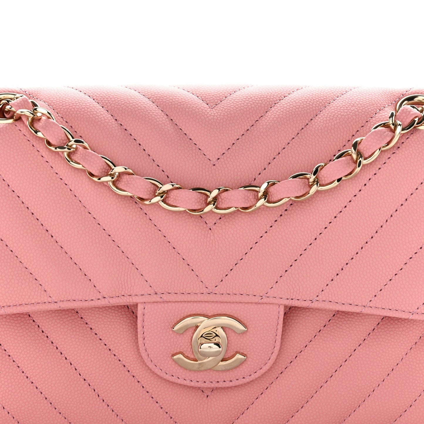 Caviar Chevron Quilted Small Double Flap Pink