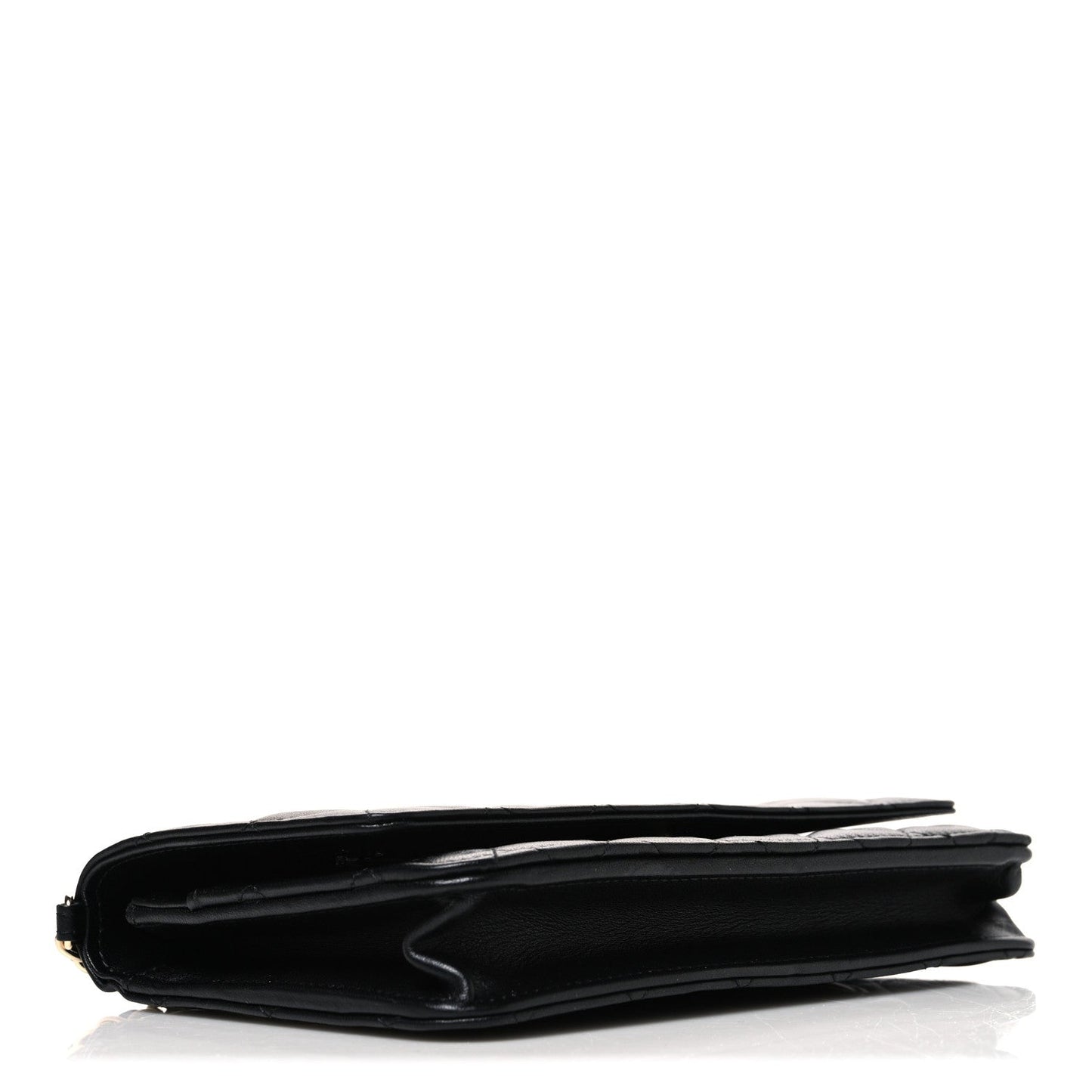 Lambskin Quilted Pearl Wallet On Chain WOC Black