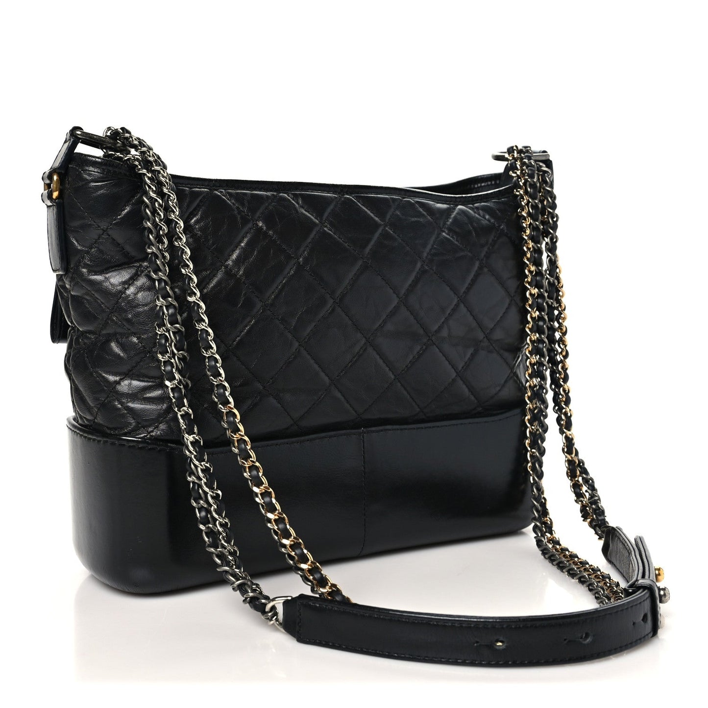 Aged Calfskin Quilted Medium Gabrielle Hobo Black